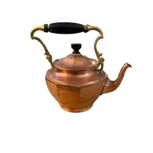 Vintage Copper Tea Kettle Brass Handle Black Wood Handle Landers Frary Clark